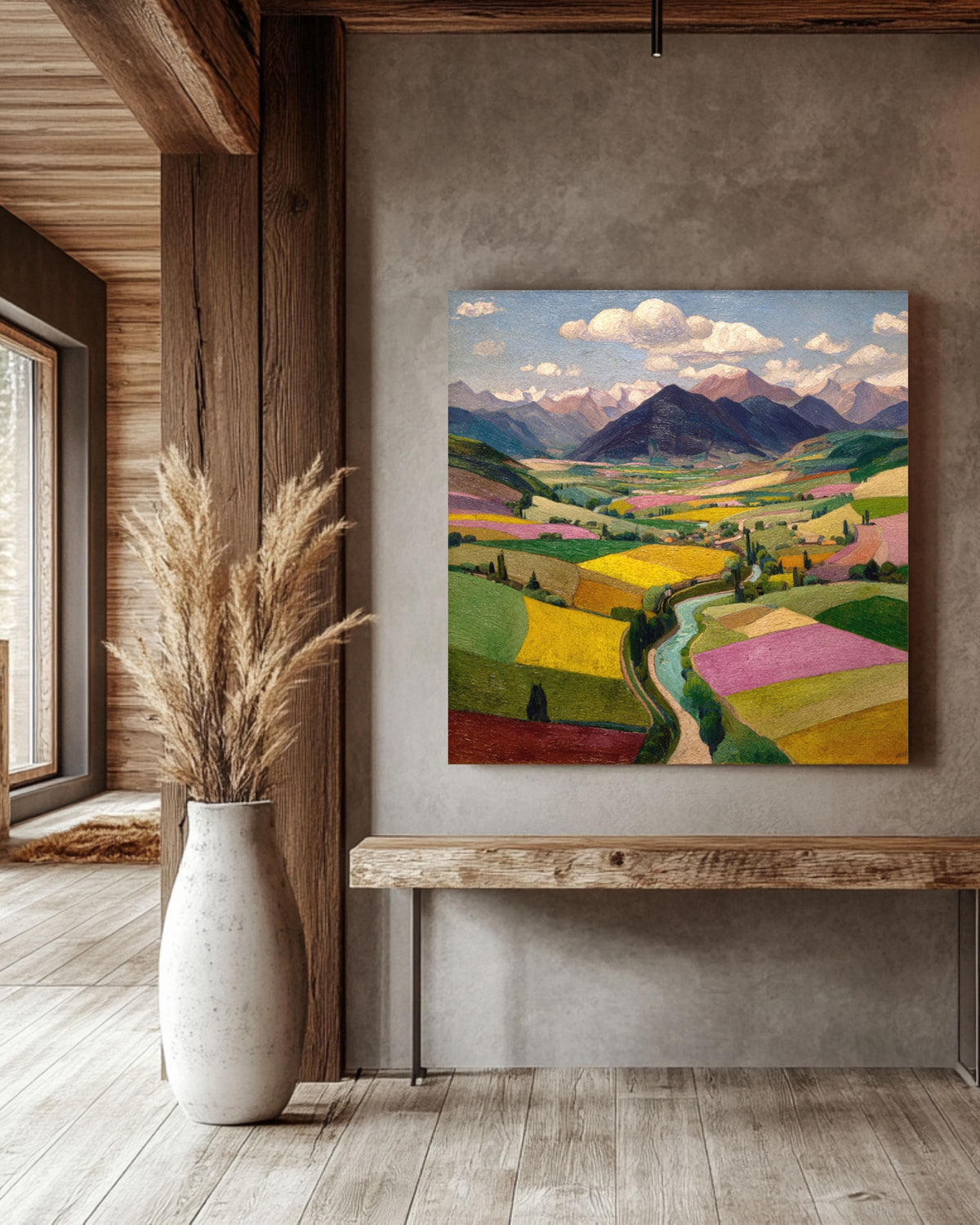 Colorful Valley Landscape Canvas Print, Scenic Mountain View Art