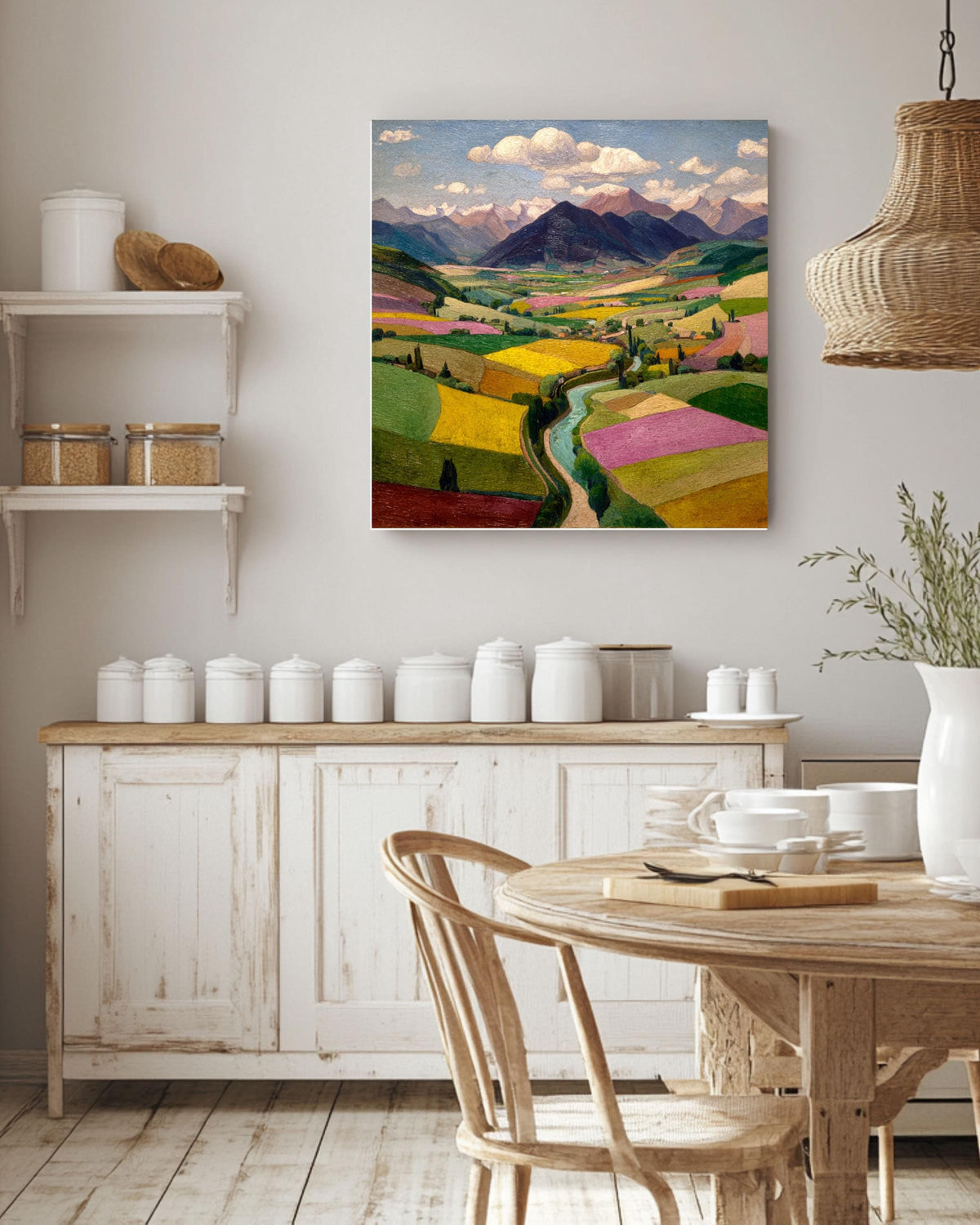 Colorful Valley Landscape Canvas Print, Scenic Mountain View Art