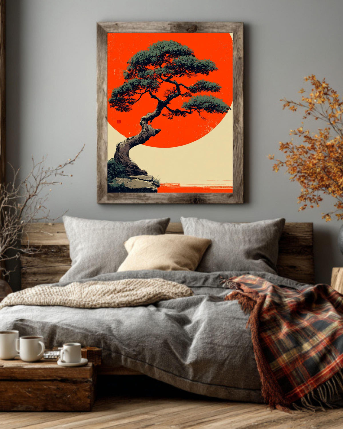 Bonsai Tree Canvas Print, Okinawa Sunset, Asian Minimalist Wall Art