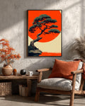 Bonsai Tree Canvas Print, Okinawa Sunset, Asian Minimalist Wall Art