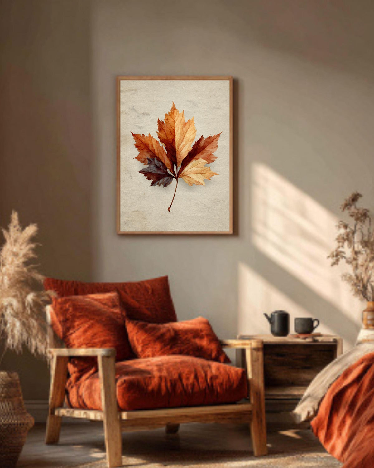 Vintage Maple Leaf Canvas Print: Neutral Beige Autumn Wall Art