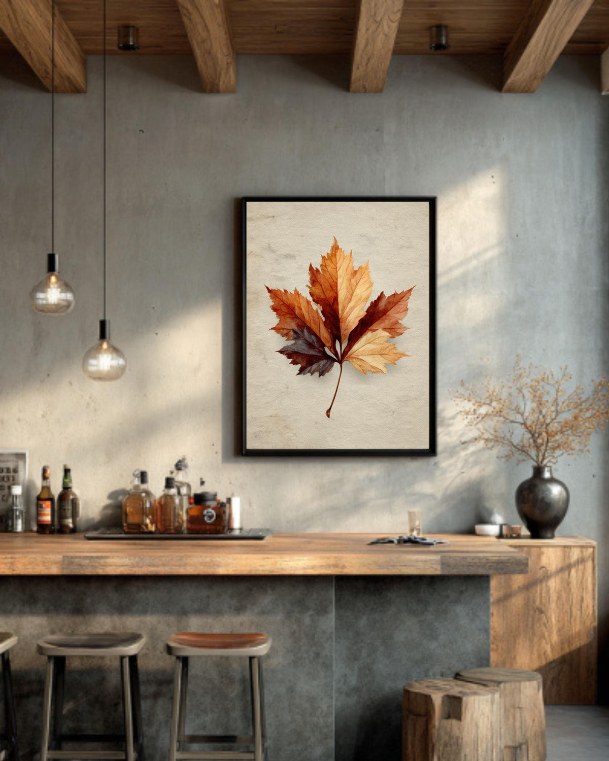 Vintage Maple Leaf Canvas Print: Neutral Beige Autumn Wall Art