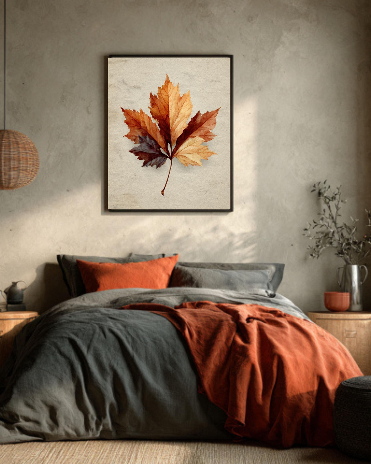 Vintage Maple Leaf Canvas Print: Neutral Beige Autumn Wall Art