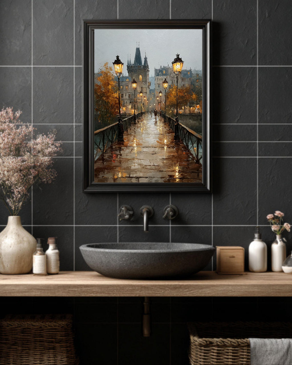Autumn Landscape Canvas Print: Vintage Farmhouse Wall Art