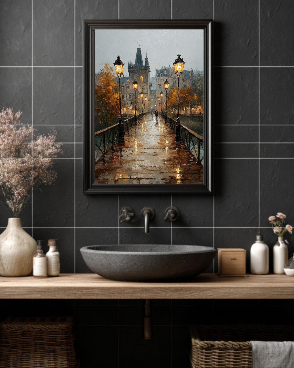 Autumn Landscape Canvas Print: Vintage Farmhouse Wall Art