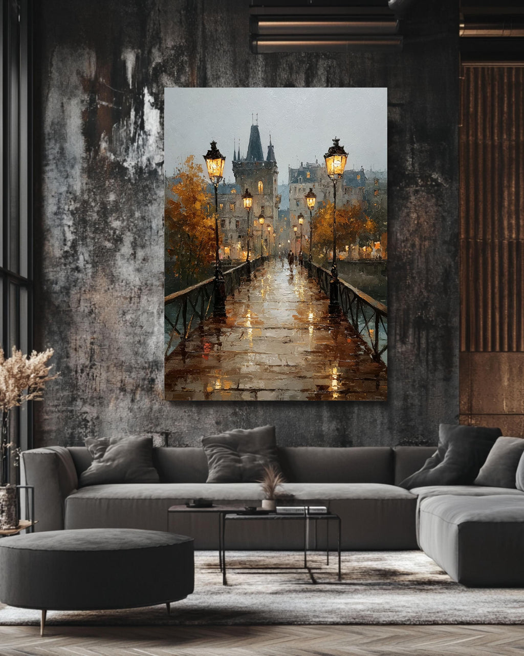 Autumn Landscape Canvas Print: Vintage Farmhouse Wall Art