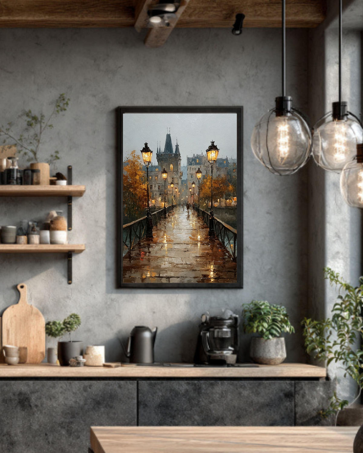Autumn Landscape Canvas Print: Vintage Farmhouse Wall Art
