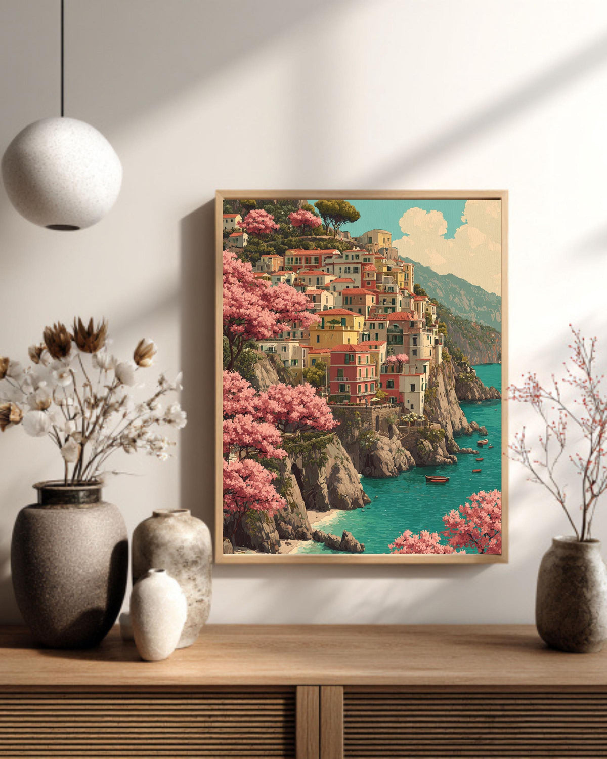 Amalfi Coast Canvas Wall Art, Italian Seaside Painting