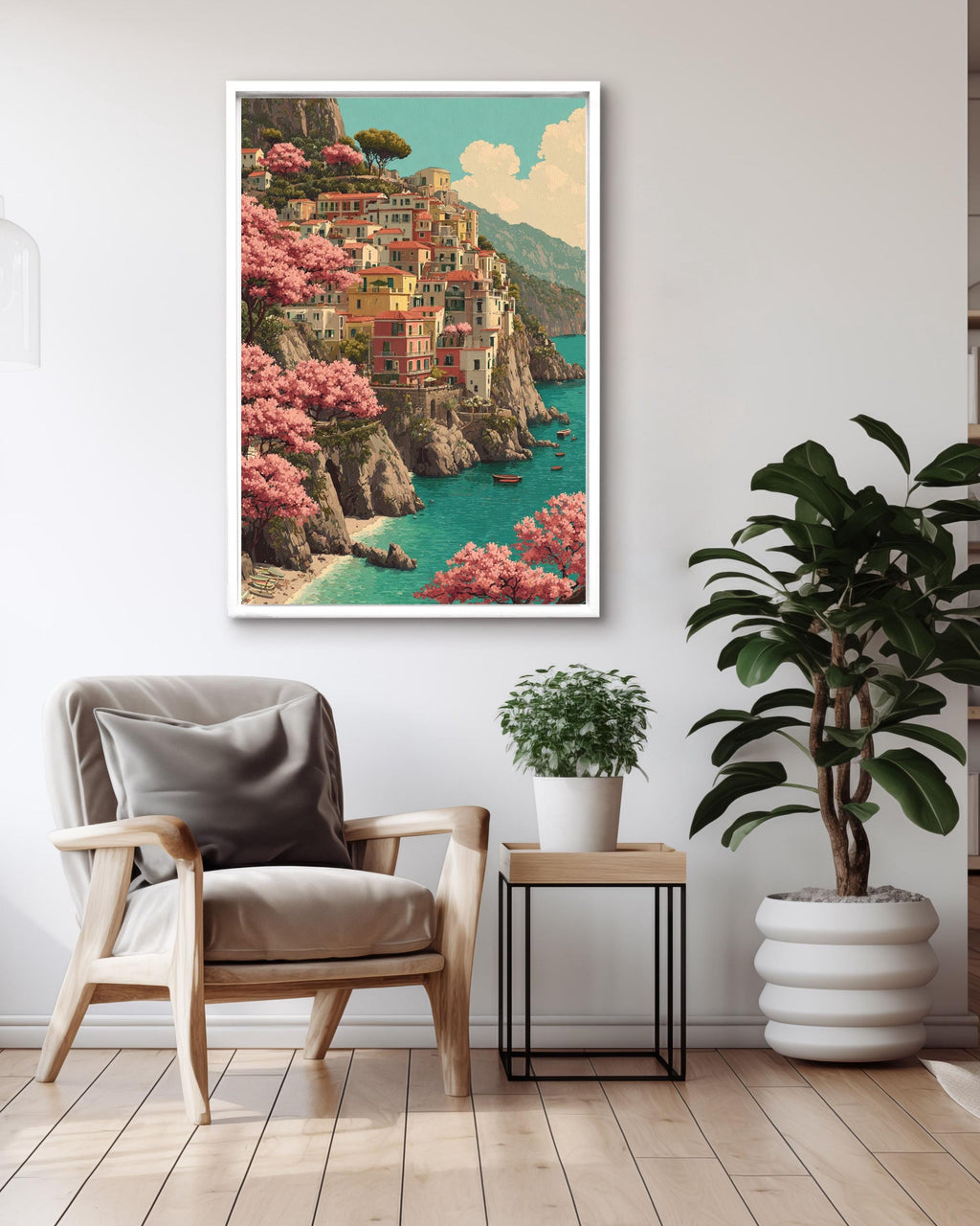 Amalfi Coast Canvas Wall Art, Italian Seaside Painting