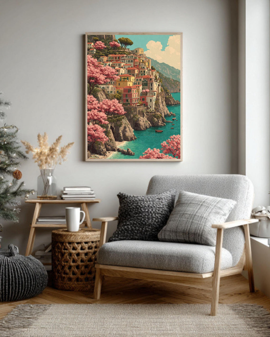 Amalfi Coast Canvas Wall Art, Italian Seaside Painting