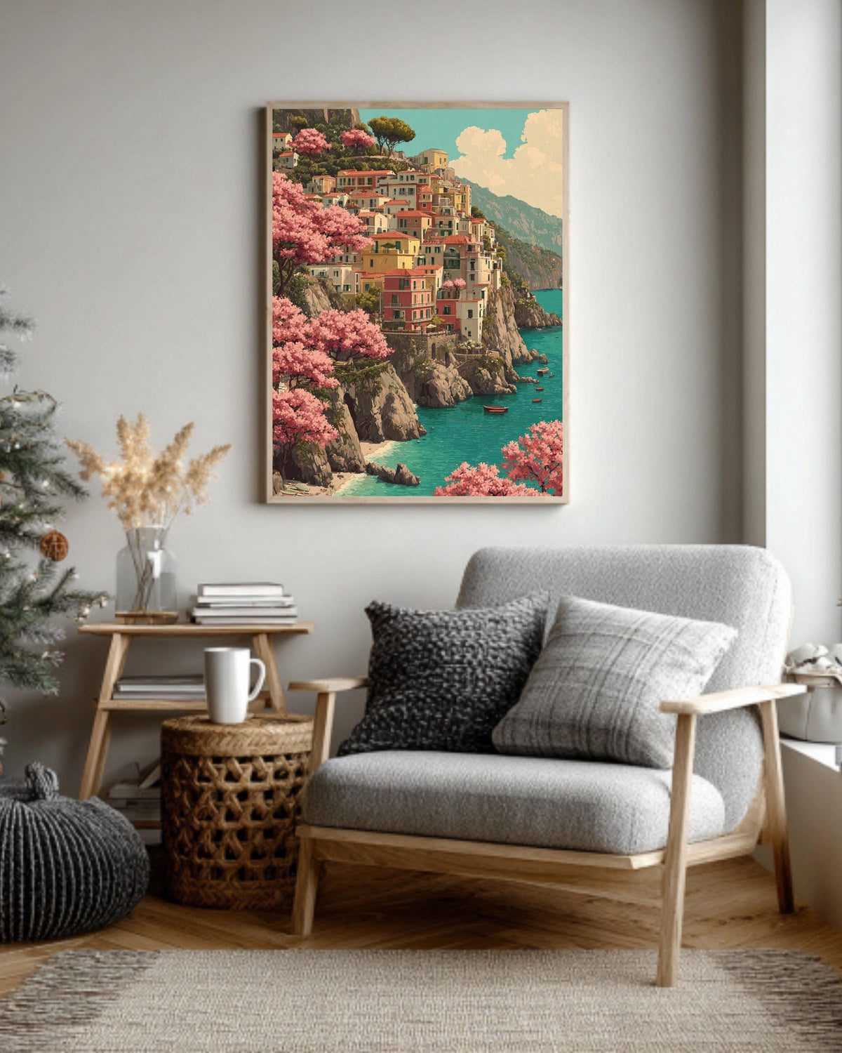 Amalfi Coast Canvas Wall Art, Italian Seaside Painting