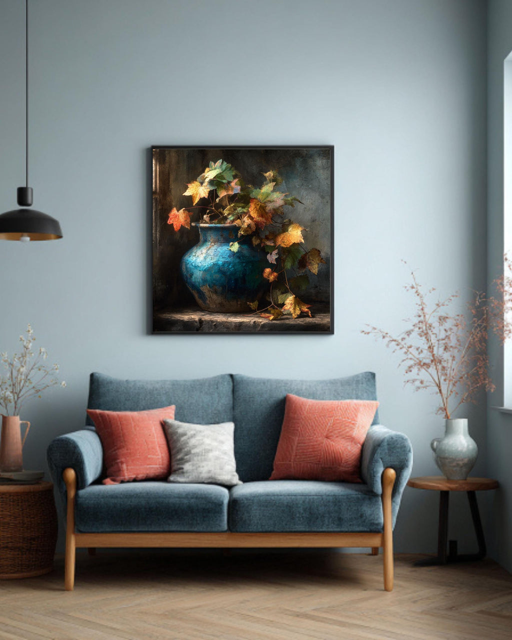 Autumn Leaves Vase Canvas: Moody Farmhouse Wall Art