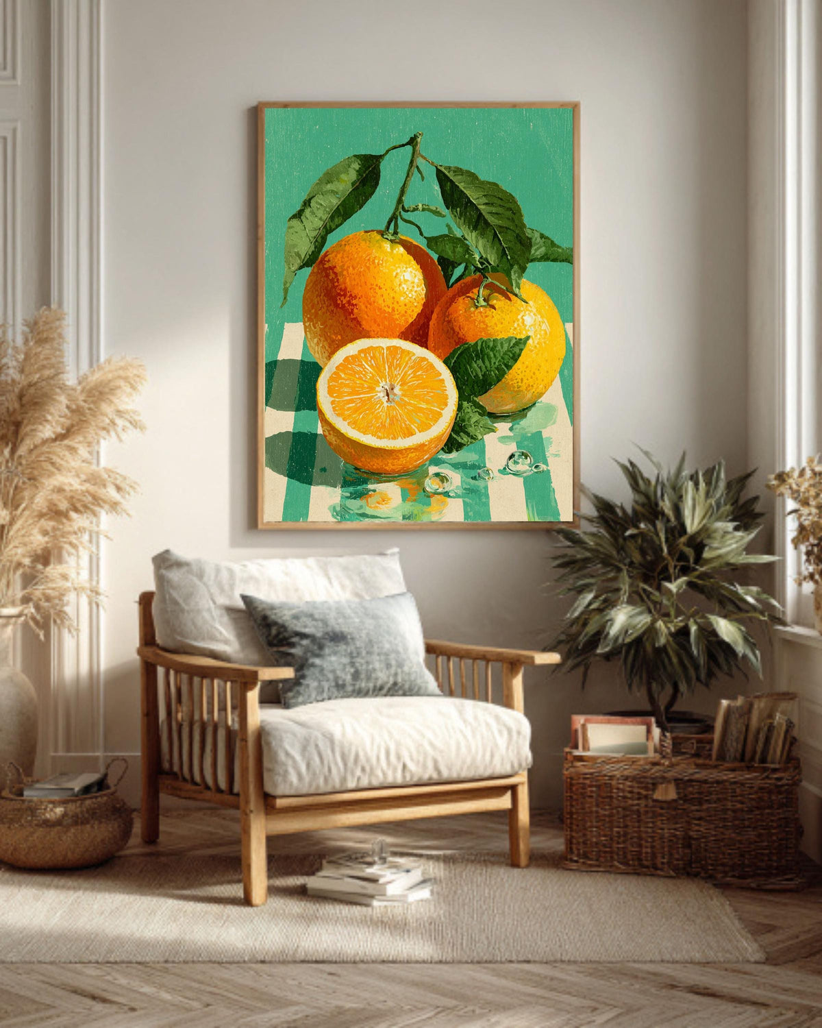 Orange Fruit Canvas Art, Retro Kitchen Poster, Farmhouse Home Decor