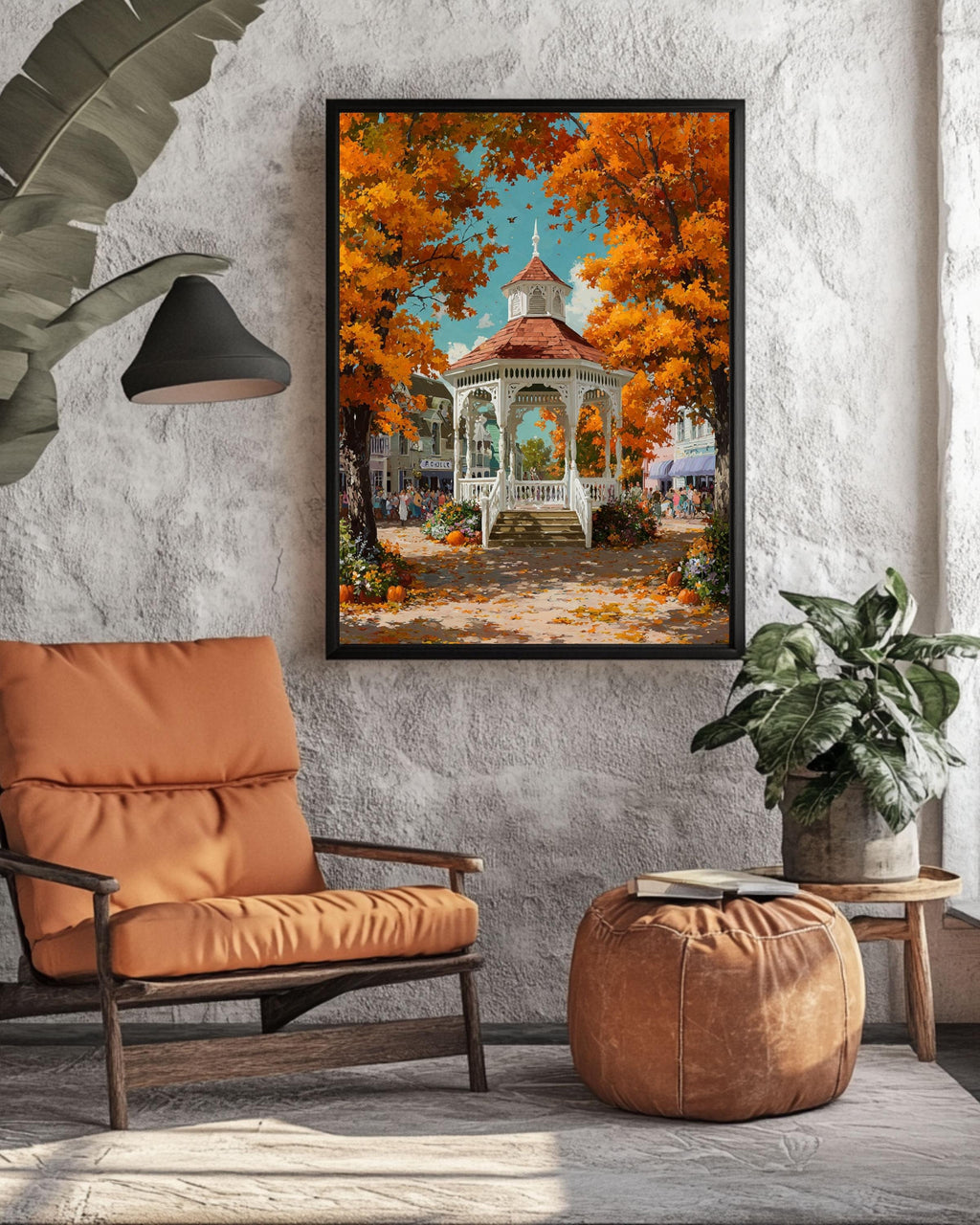 Autumn Gazebo Canvas Art: Rustic Fall Landscape Print