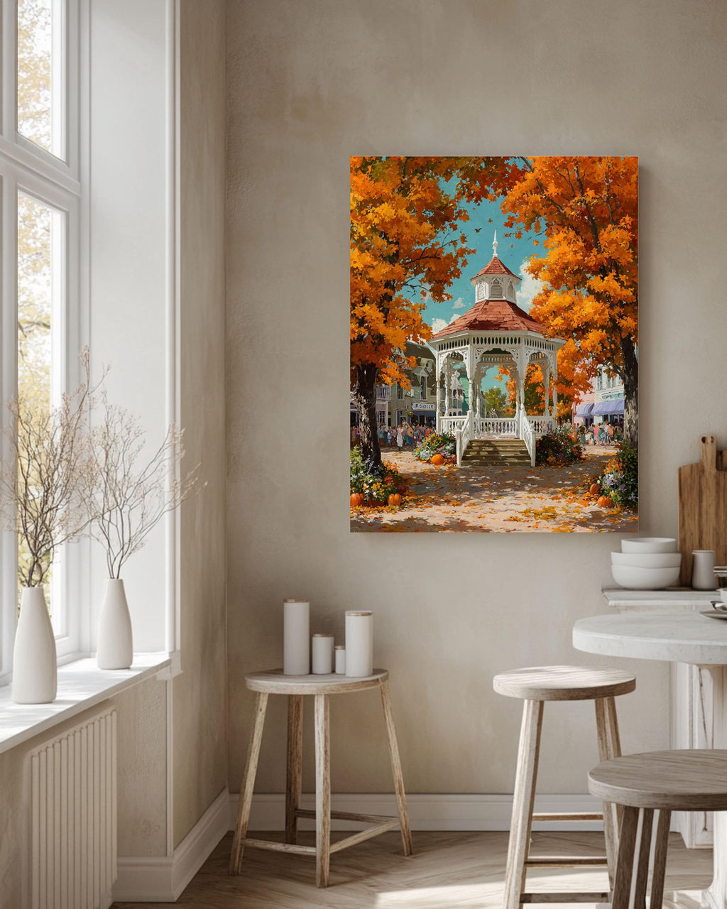 Autumn Gazebo Canvas Art: Rustic Fall Landscape Print
