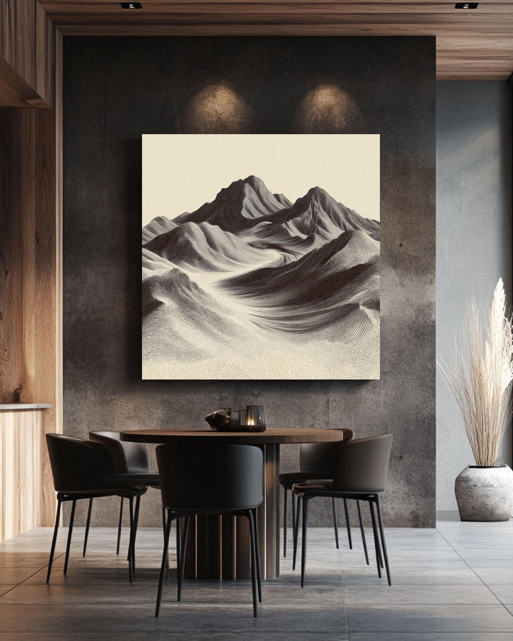 Minimalist Mountain Art Print, Dotted Landscape, Contemporary Wall Decor