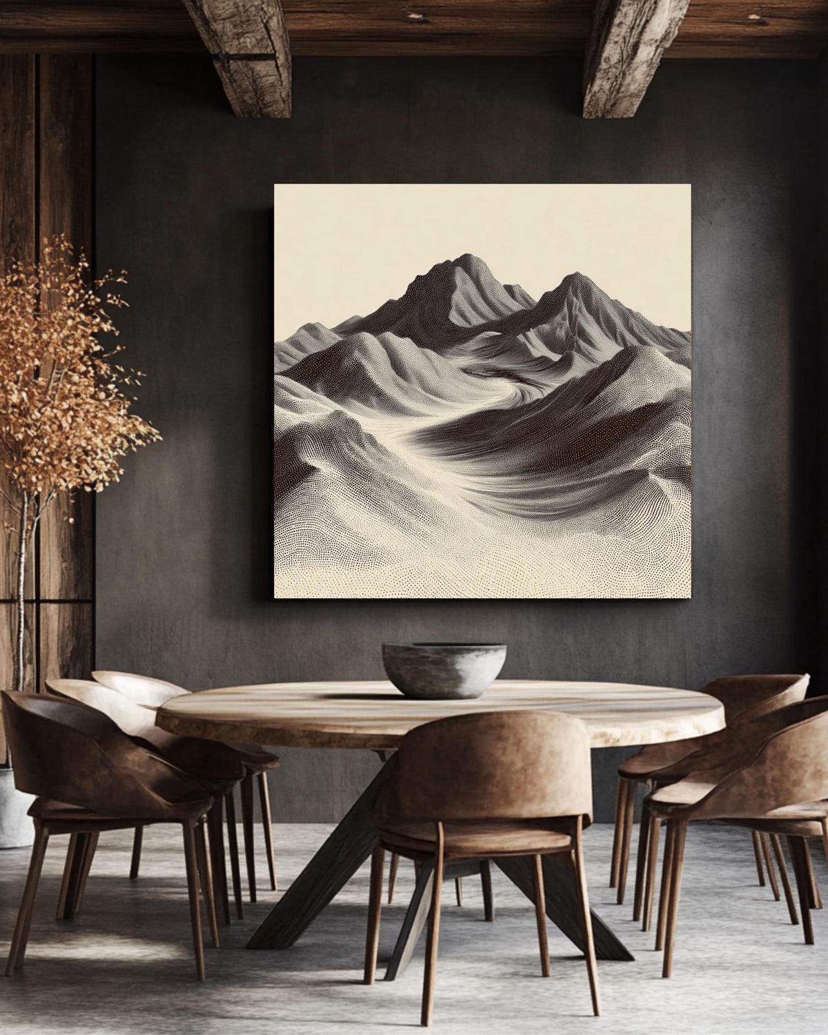 Minimalist Mountain Art Print, Dotted Landscape, Contemporary Wall Decor