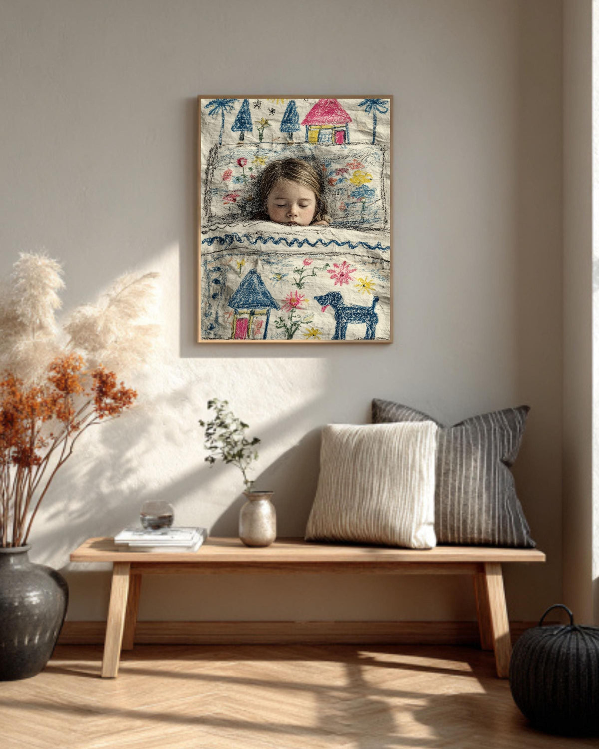 Sleeping Girl Canvas Print: Childlike Whimsical Nursery Art