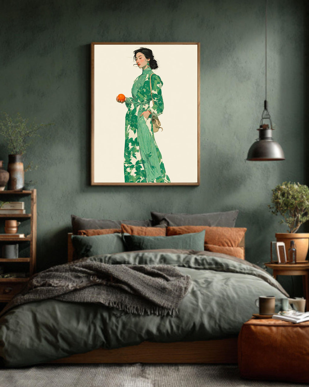Green Leafy Dress Fashion Illustration Print - Contemporary Wall Decor