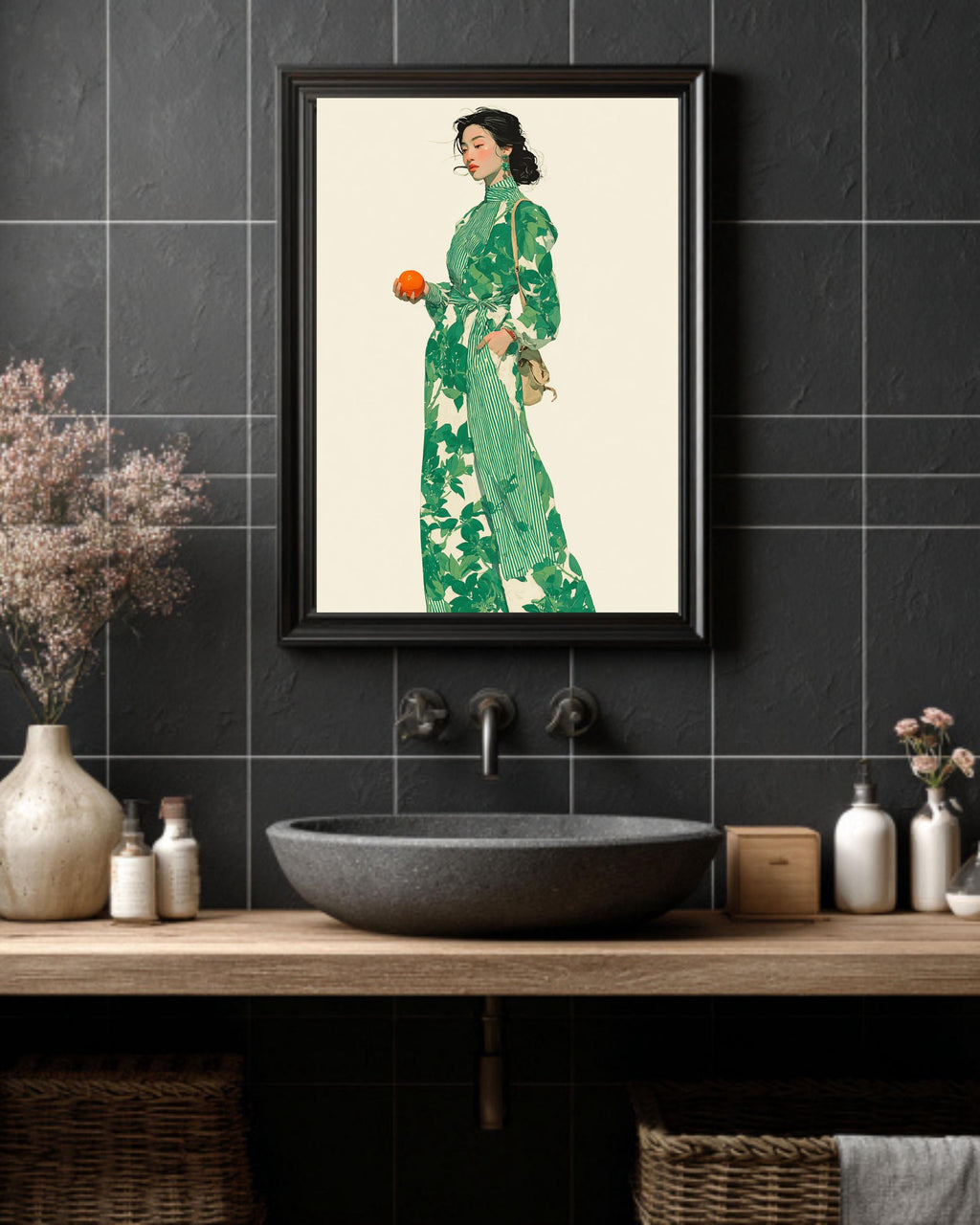 Green Leafy Dress Fashion Illustration Print - Contemporary Wall Decor