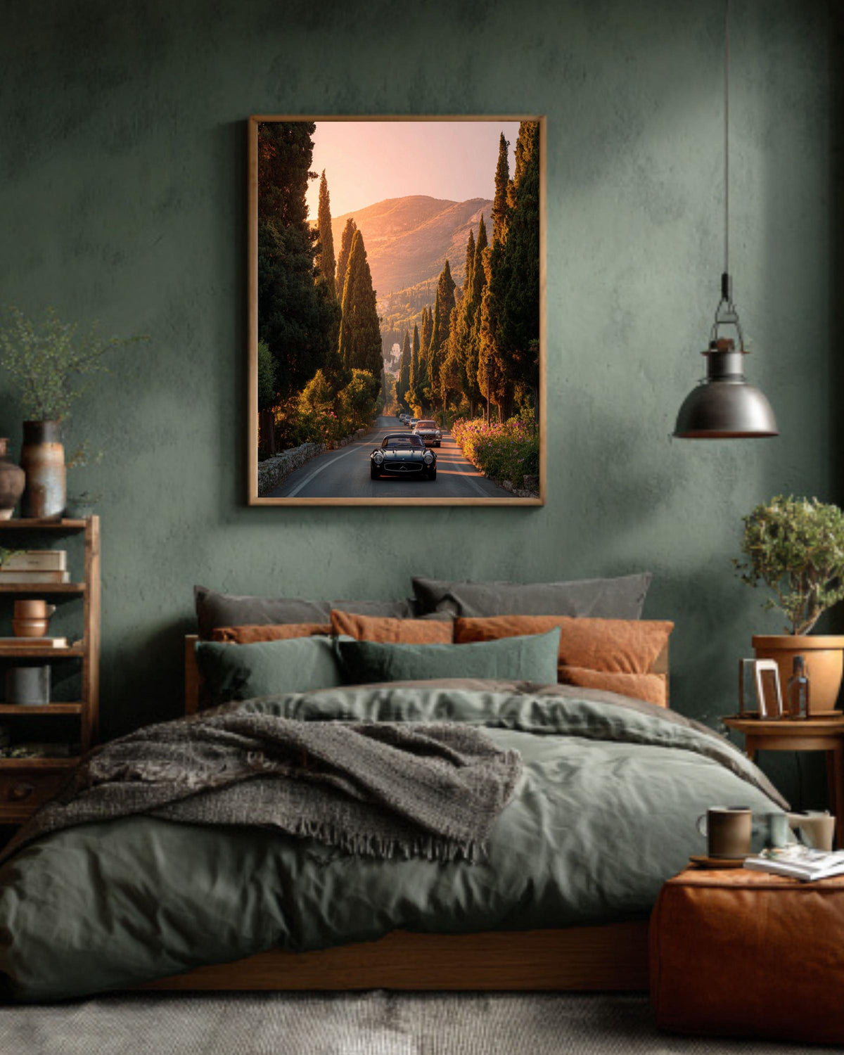Vintage Mercedes Car Canvas Print, Sunset Road Trip Wall Art
