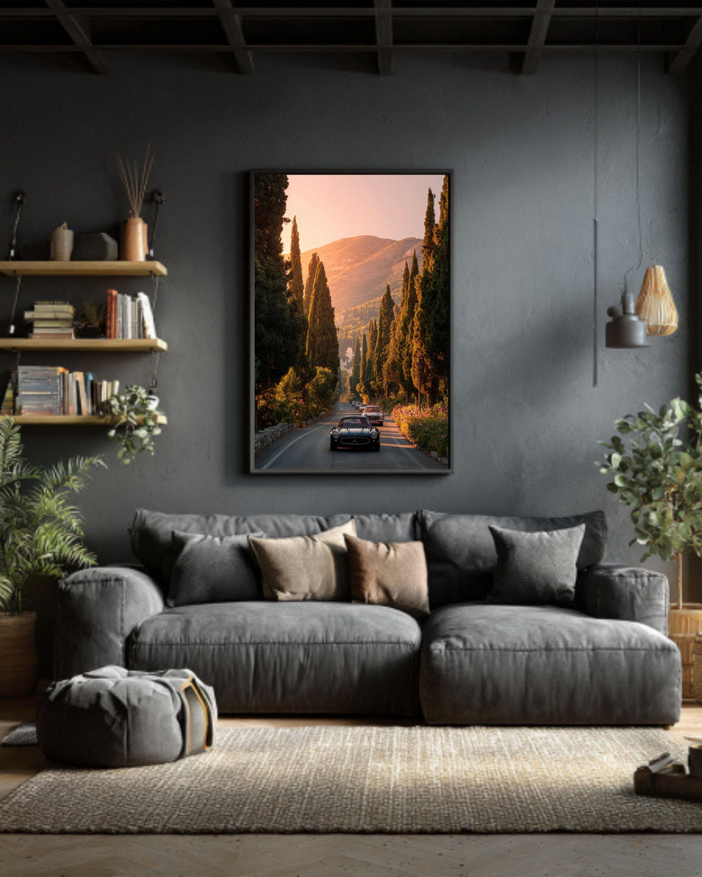 Vintage Mercedes Car Canvas Print, Sunset Road Trip Wall Art