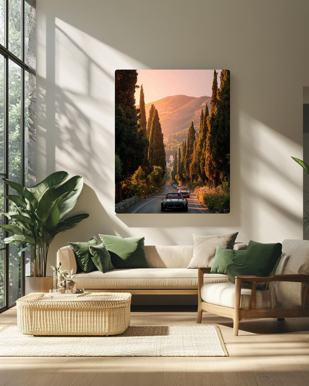 Vintage Mercedes Car Canvas Print, Sunset Road Trip Wall Art