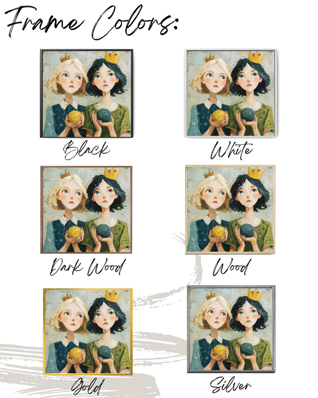 Whimsical Girls with Crowns Canvas Art: Fairy Tale Illustration