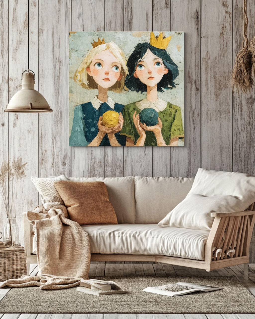 Whimsical Girls with Crowns Canvas Art: Fairy Tale Illustration