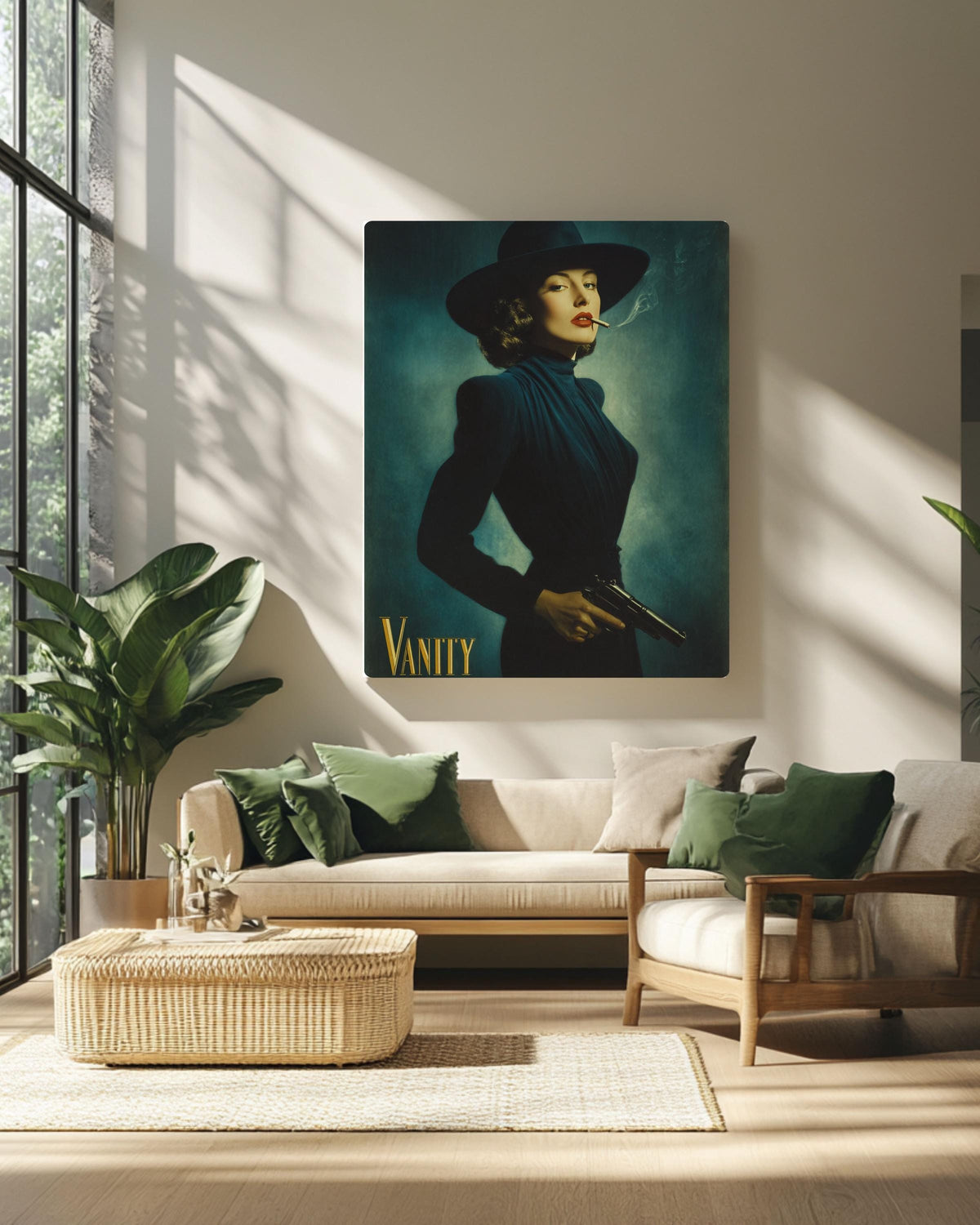 Film Noir Canvas Art: Femme Fatale with Gun, Retro Glamour Decor