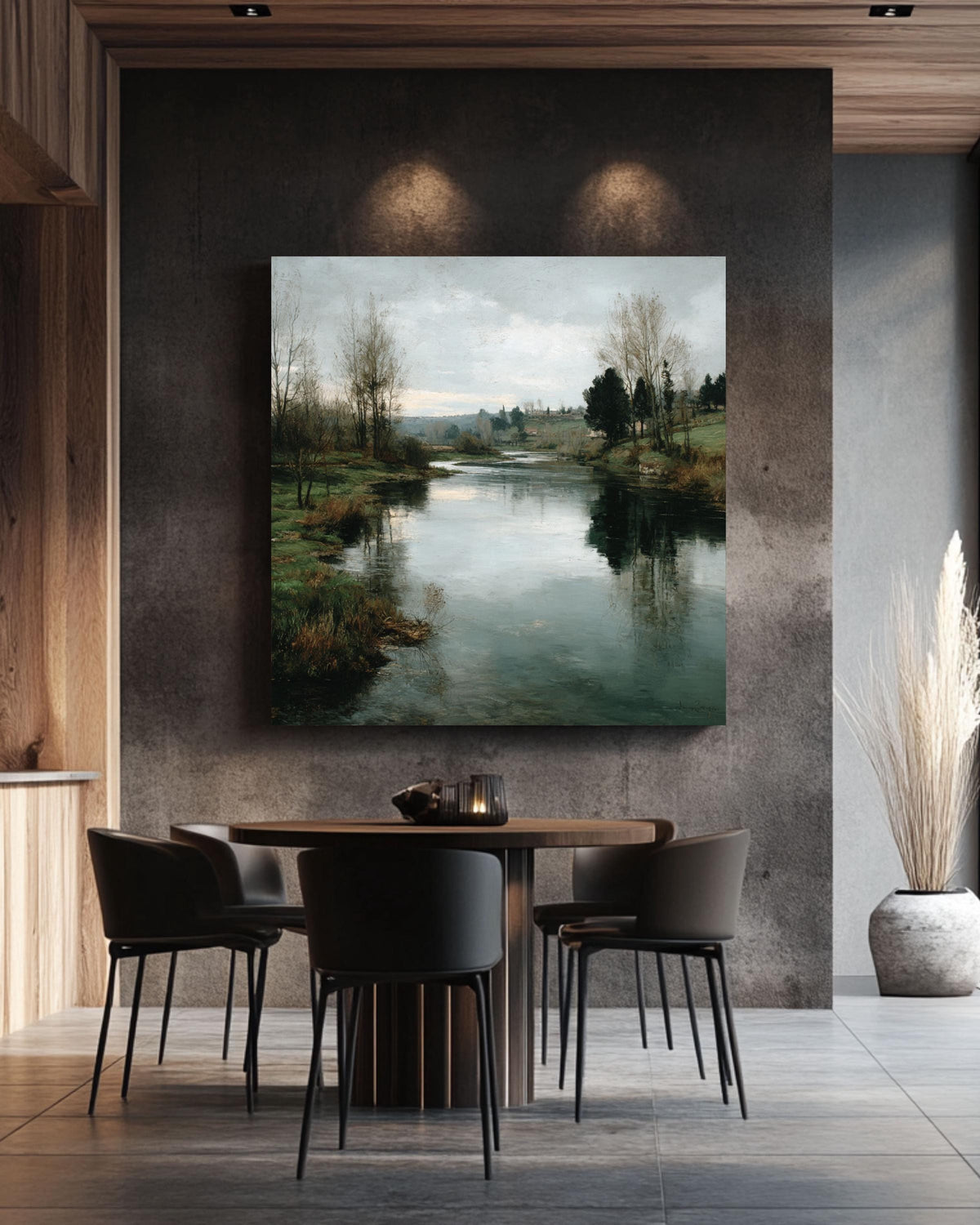 Tranquil River Canvas Print: Rustic Farmhouse Landscape Wall Art