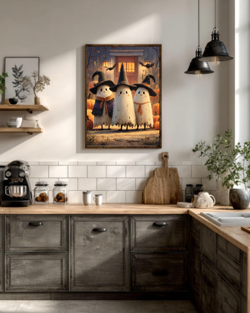 Ghost Witches Canvas Print, Halloween Art
