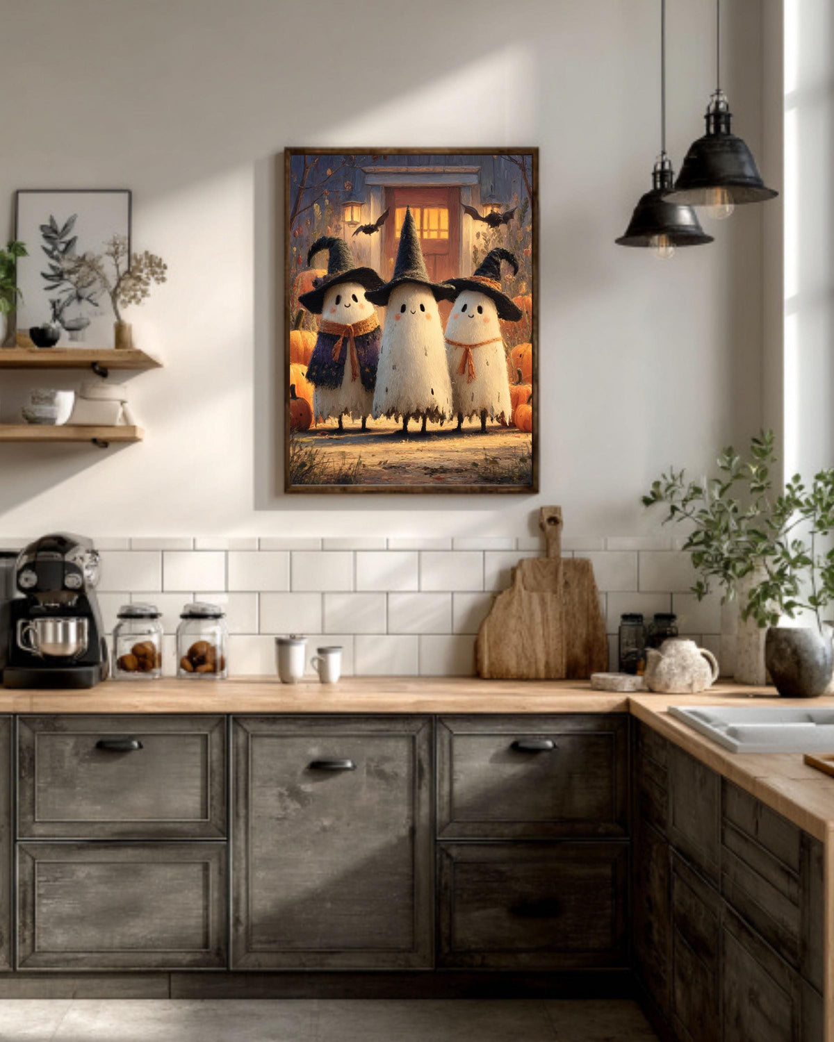 Ghost Witches Canvas Print, Halloween Art