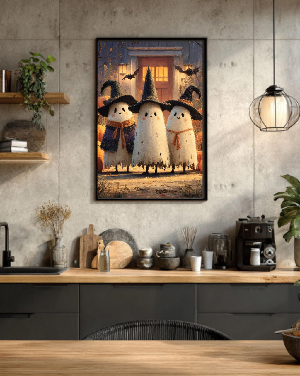 Ghost Witches Canvas Print, Halloween Art