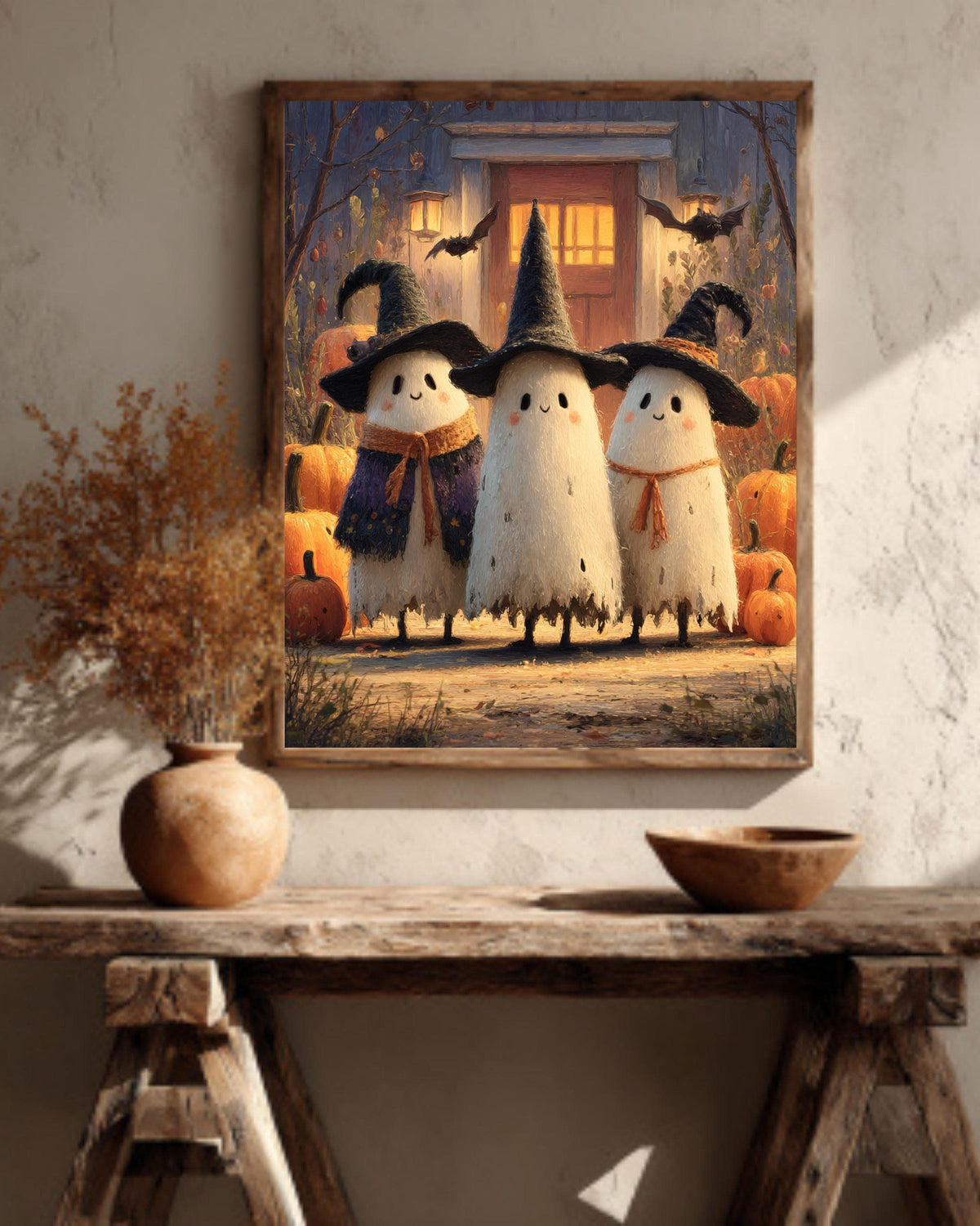 Ghost Witches Canvas Print, Halloween Art