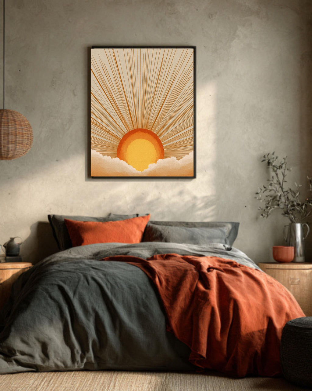 Retro Sunburst Canvas Art Print: Boho Sunset Wall Decor