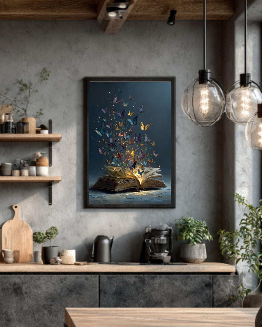 Magic Book Canvas Print, Butterflies Art, Enchanting Reading Nook Decor