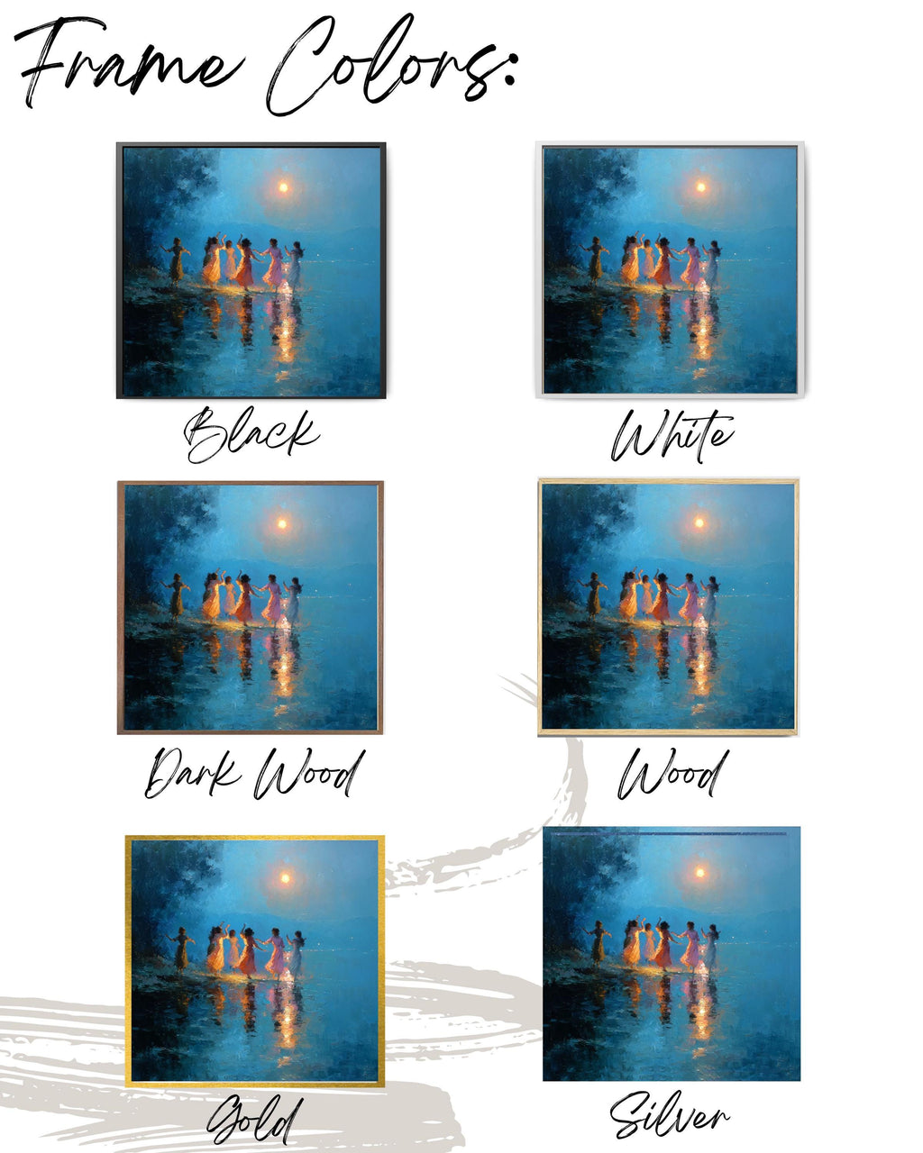 Moonlit Dancing Women Canvas Art, Whimsical Night Sky Painting
