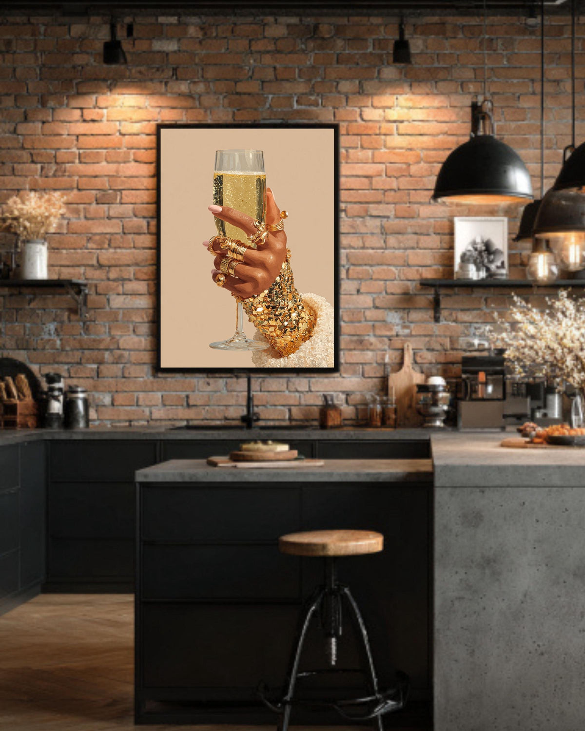 Champagne Glass Canvas Print: Gold Rings, Elegant Fashion Wall Art