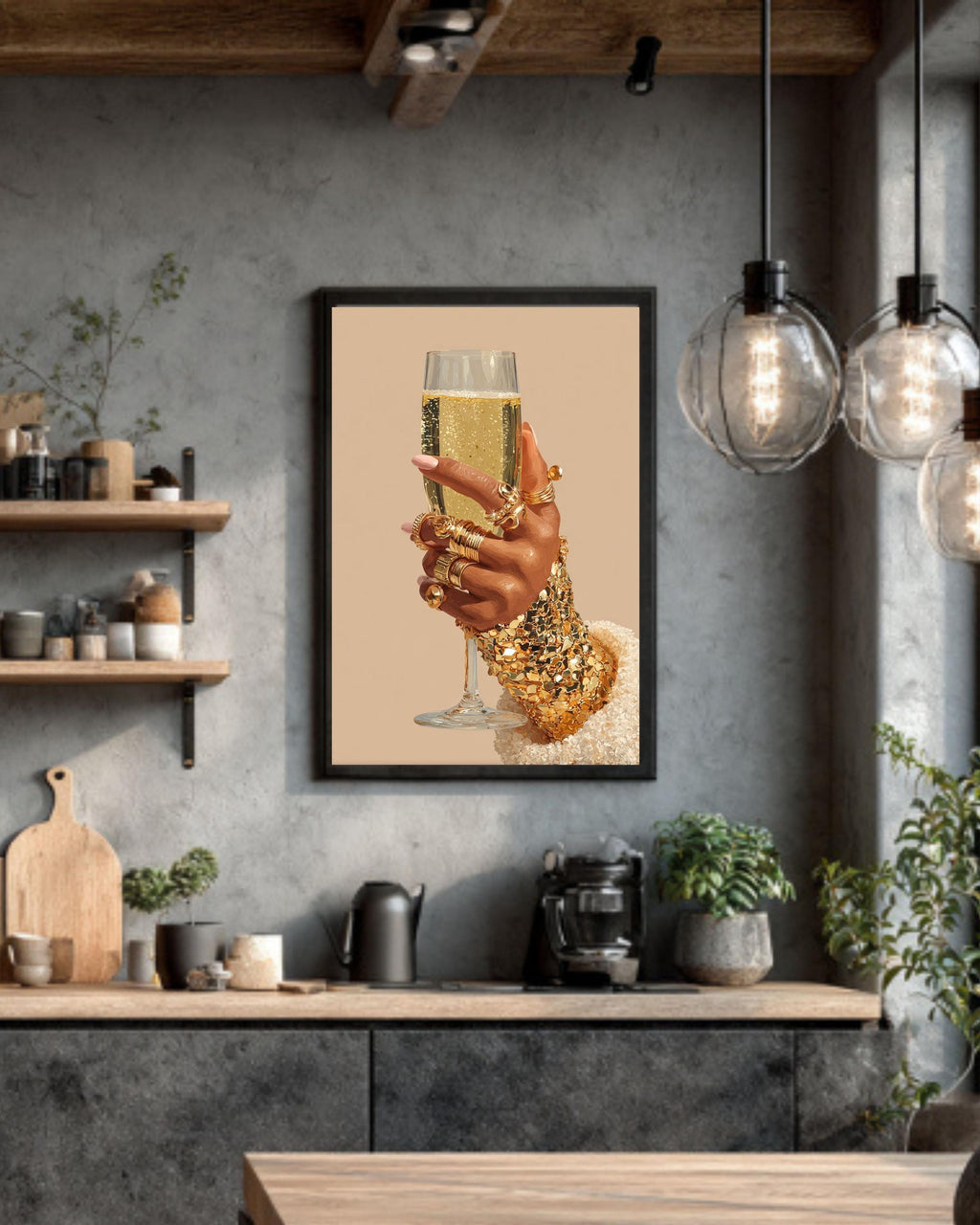 Champagne Glass Canvas Print: Gold Rings, Elegant Fashion Wall Art