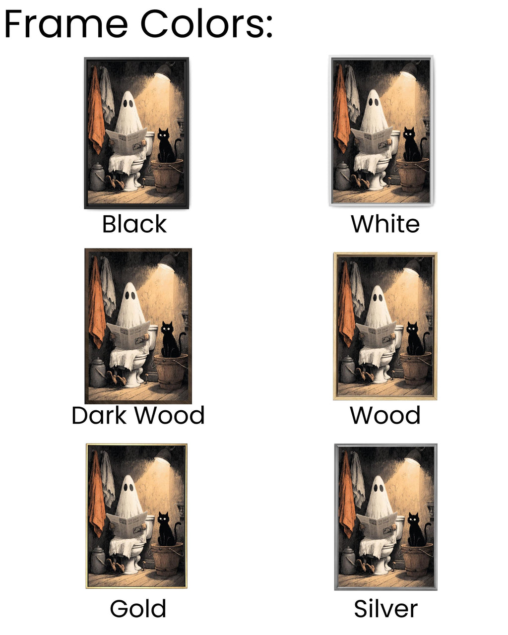 Funny Ghost Cat Toilet Canvas Print, Quirky Bathroom Halloween Decor
