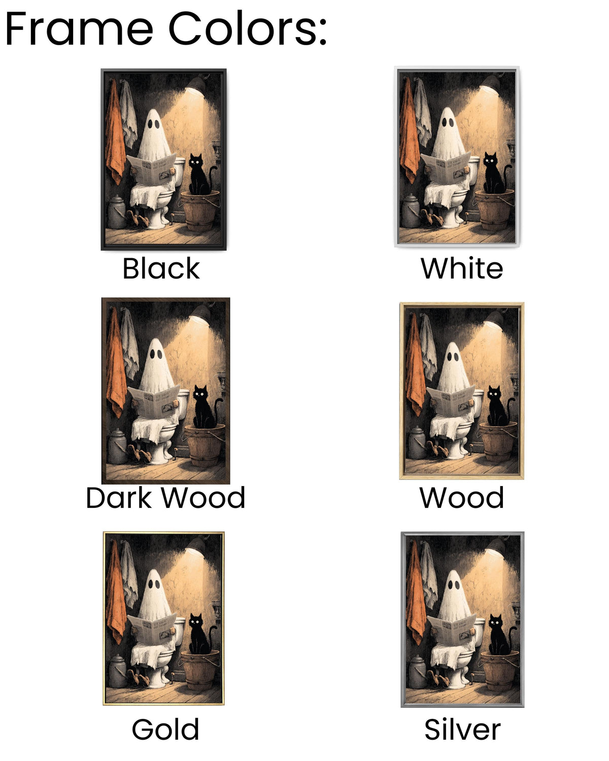Funny Ghost Cat Toilet Canvas Print, Quirky Bathroom Halloween Decor