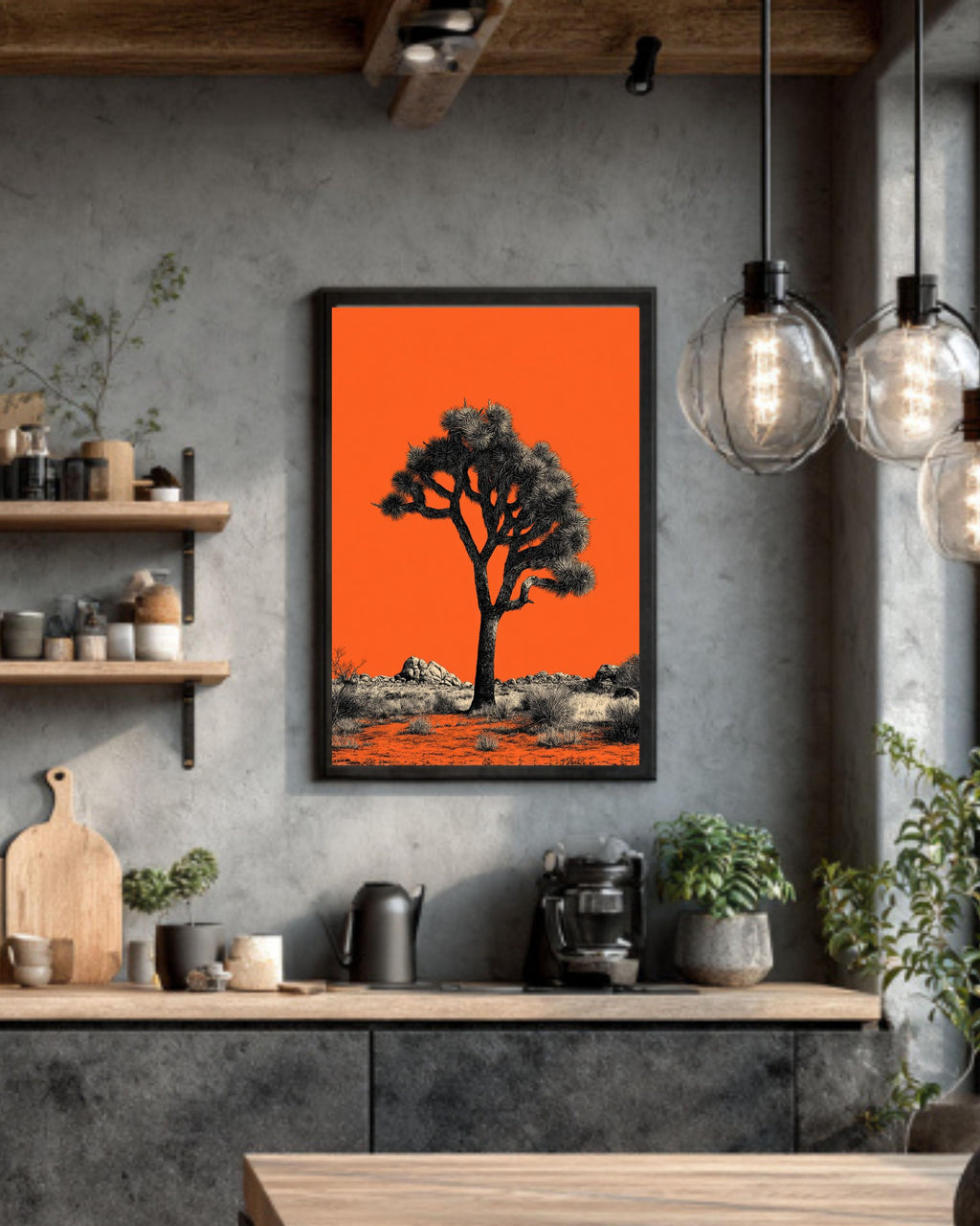 Joshua Tree Canvas Print, Minimalist Orange Desert Landscape Art