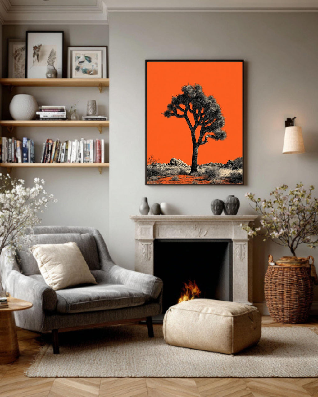 Joshua Tree Canvas Print, Minimalist Orange Desert Landscape Art