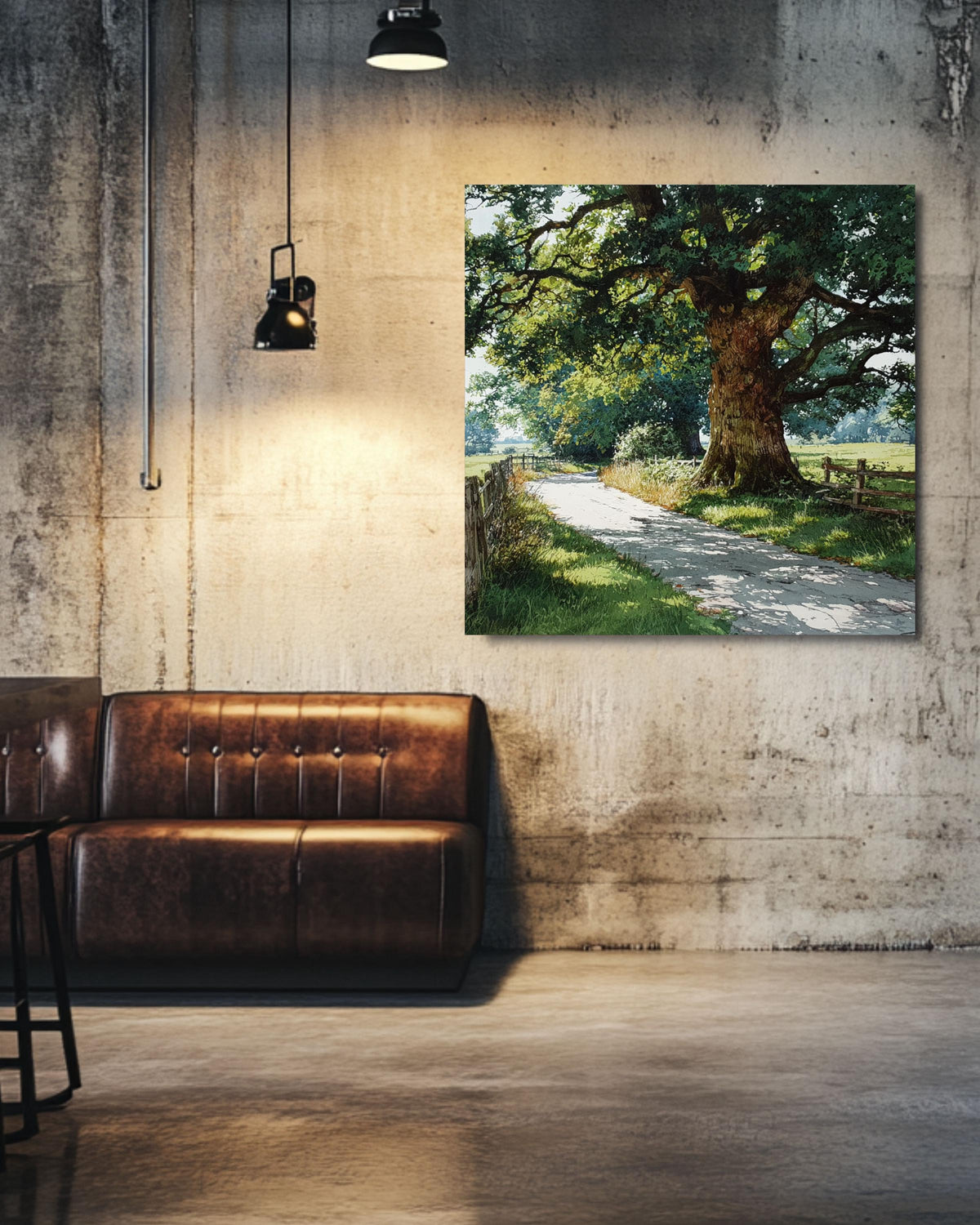 Old Oak Tree Canvas Print, Country Road Landscape, Farmhouse Wall Art