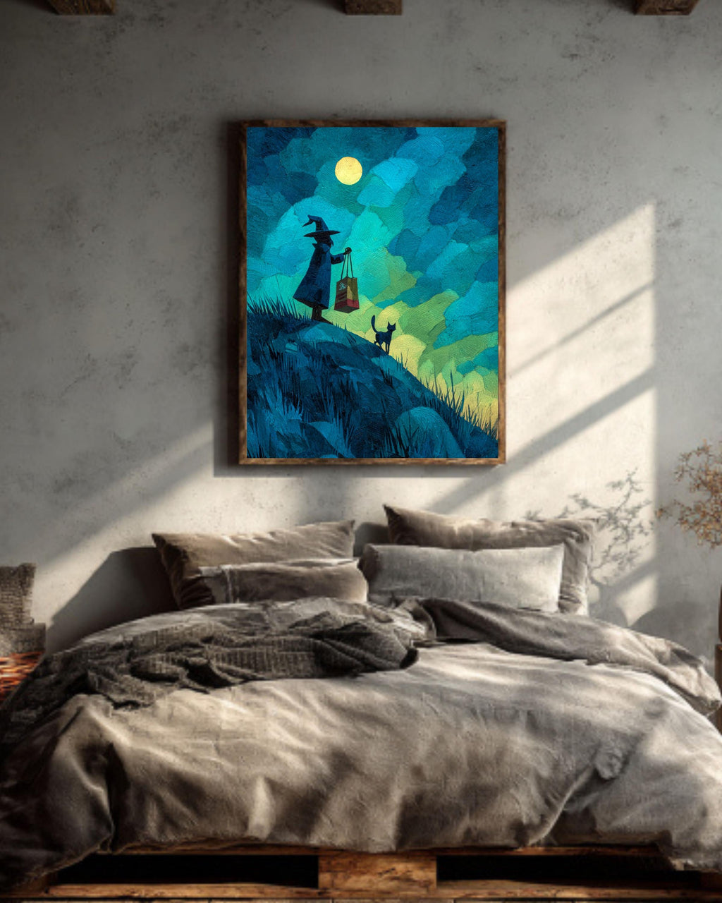 Funny Wizard Cat Canvas Art: Whimsical Fantasy Painting