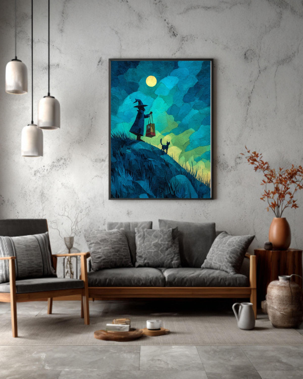 Funny Wizard Cat Canvas Art: Whimsical Fantasy Painting