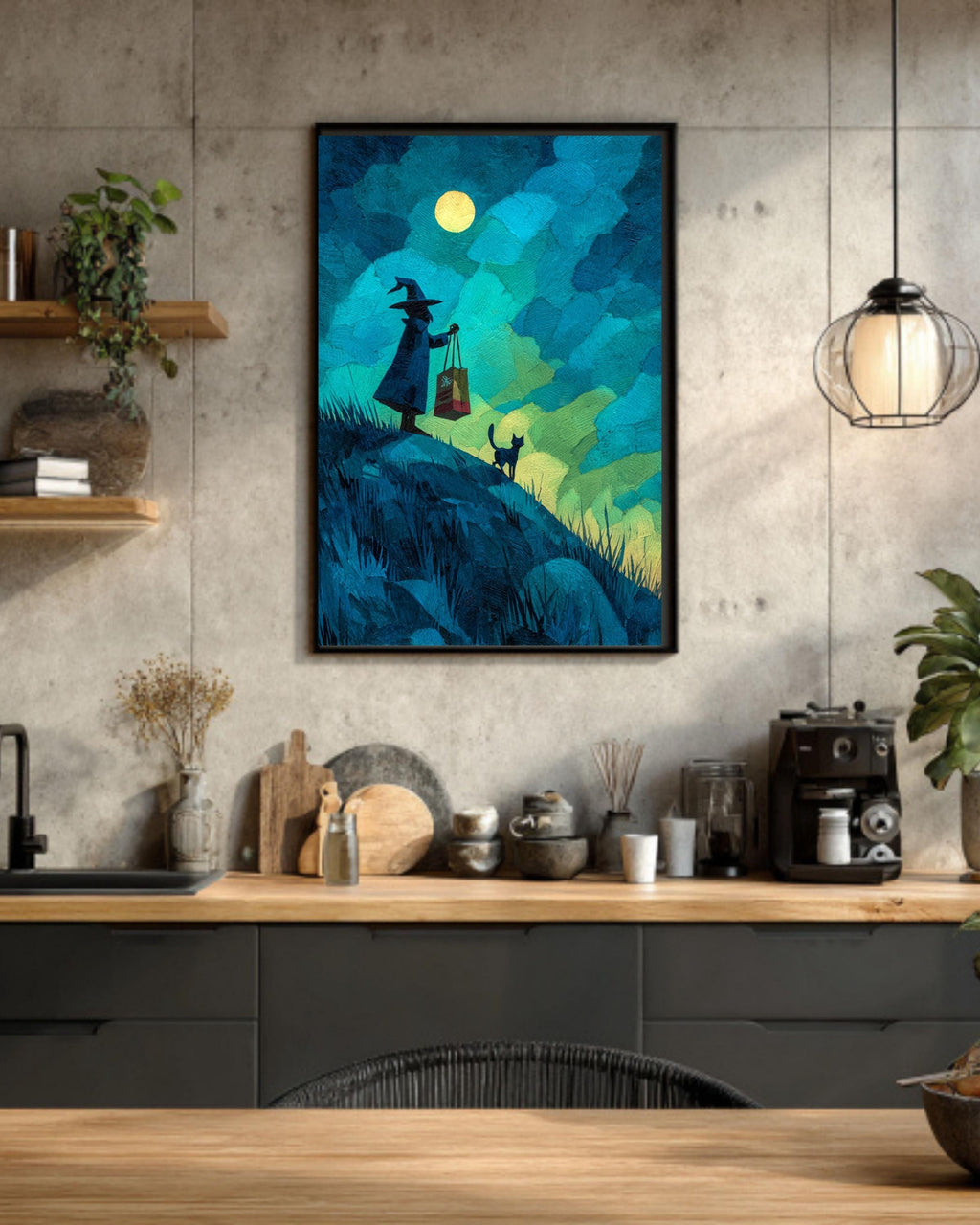 Funny Wizard Cat Canvas Art: Whimsical Fantasy Painting