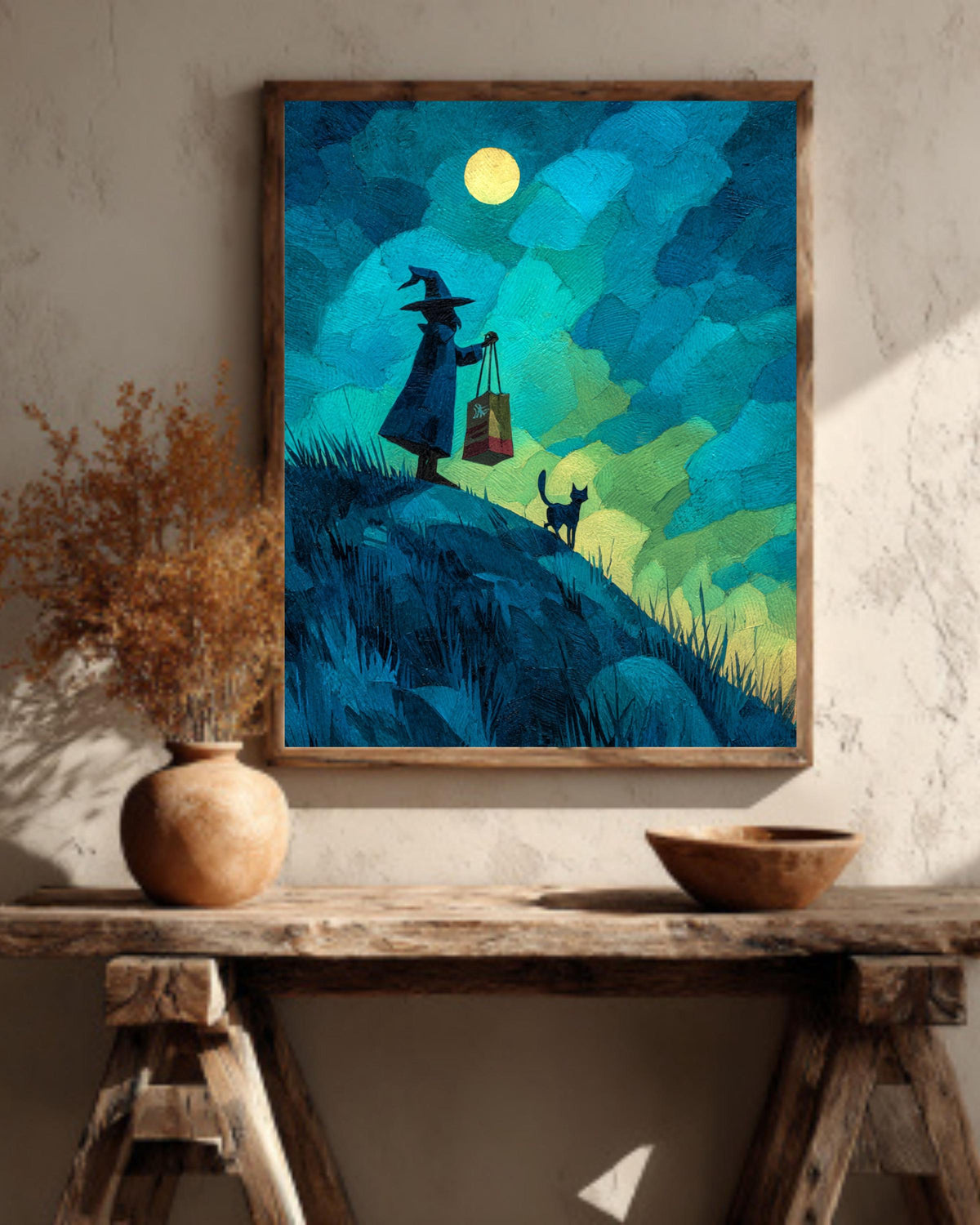 Funny Wizard Cat Canvas Art: Whimsical Fantasy Painting
