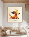 Long-Haired Dachshund Canvas Print | Running Wiener Dog Portrait